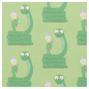 Funny green snake with maraca cartoon fabric