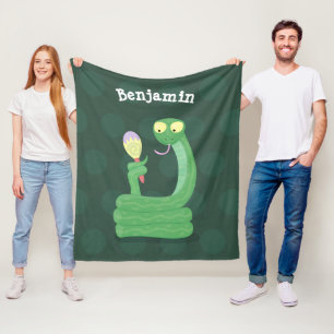 Funny green snake with maraca cartoon fleece blanket