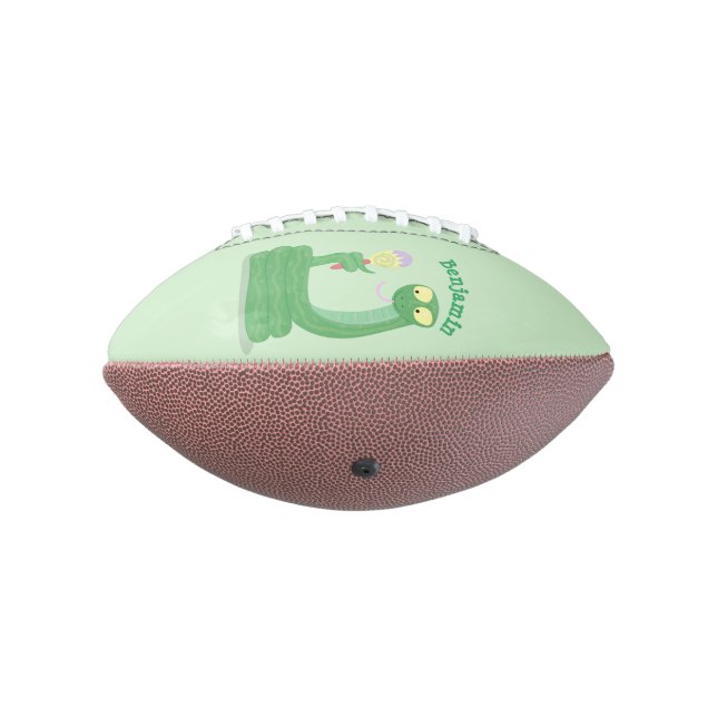 Funny green snake with maraca cartoon football (Rotated 270)