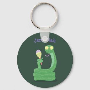 Funny green snake with maraca cartoon humor key ring