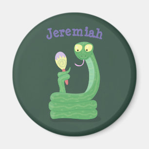 Funny green snake with maraca cartoon humour magnet