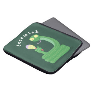 Funny green snake with maraca cartoon laptop sleeve