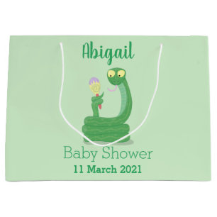 Funny green snake with maraca cartoon large gift bag