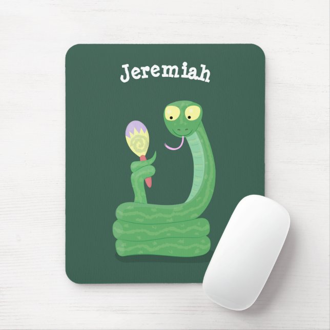 Funny green snake with maraca cartoon mouse pad (With Mouse)