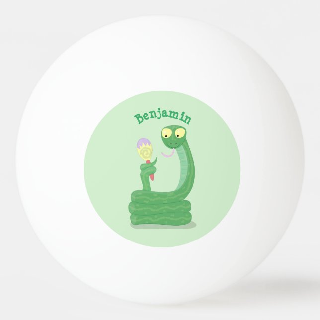 Funny green snake with maraca cartoon ping pong ball (Front)