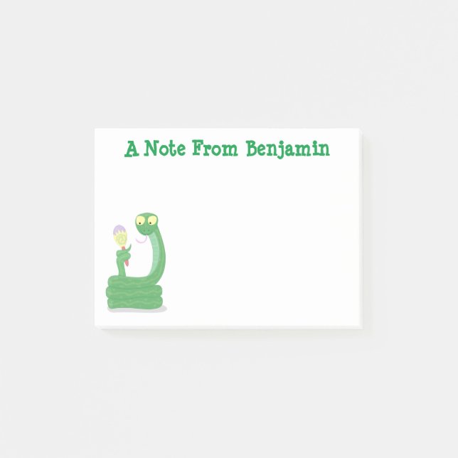 Funny green snake with maraca cartoon post-it notes (Front)