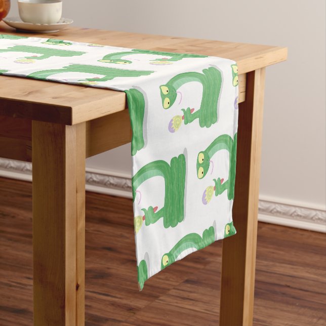 Funny green snake with maraca cartoon short table runner (In Situ)