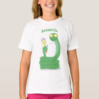 Funny green snake with maraca cartoon