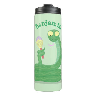 Funny green snake with maraca cartoon thermal tumbler