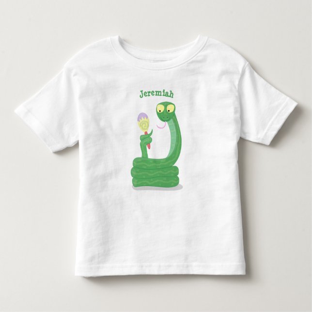 Funny green snake with maraca cartoon toddler T-Shirt (Front)