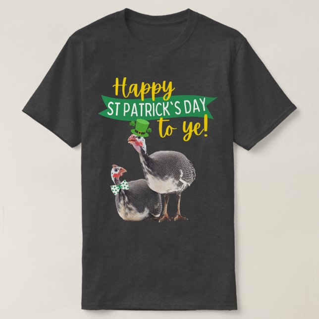 Funny Green St Patrick's Day Gift Guinea Hen Fowl  T-Shirt (Design Front)