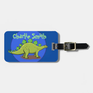 Funny green stegosaurus dinosaur cartoon bag tag
