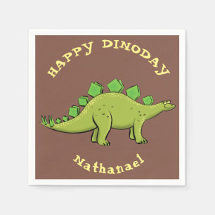 Funny green stegosaurus dinosaur cartoon napkin