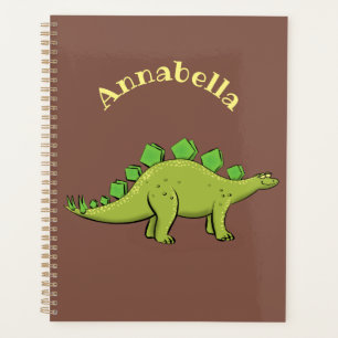 Funny green stegosaurus dinosaur cartoon planner