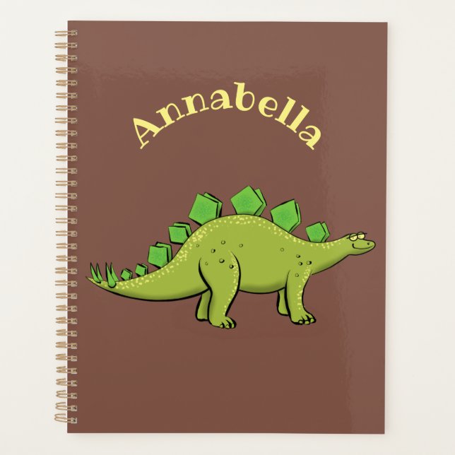 Funny green stegosaurus dinosaur cartoon planner (Front)