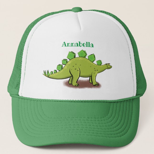 Funny green stegosaurus dinosaur cartoon trucker hat (Front)