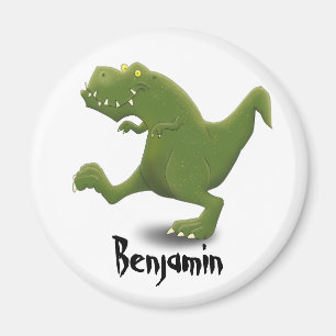 Funny green t rex dinosaur cartoon illustraton magnet