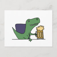 Funny Green T-Rex Dinosaur Drinking Beer