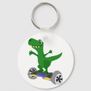 Funny Green T-Rex Dinosaur on Motorised Skateboard Key Ring