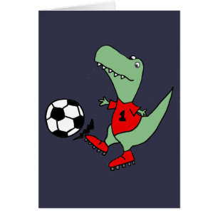 Funny Green T-rex Dinosaur Playing Soccer