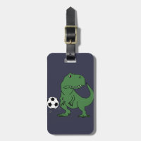 Funny Green T-rex Dinosaur Playing Soccer