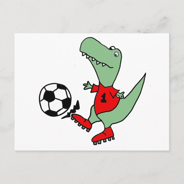 Funny Green T-rex Dinosaur Playing Soccer Postcard (Front)