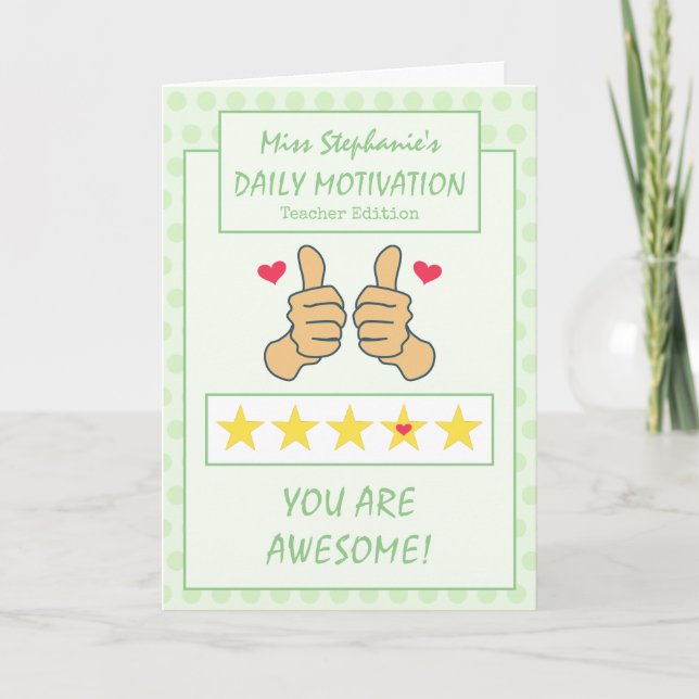 Funny Green Thumbs Up Best Teacher Ever Thank You Card (Front)