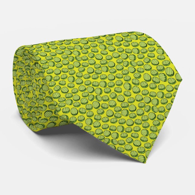 Funny Green Tiny Pickle Slices Pattern Novelty Tie (Rolled)