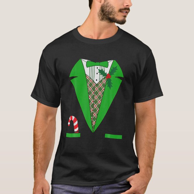Funny Green Tuxedo Costume For Xmas Christmas T-Shirt (Front)
