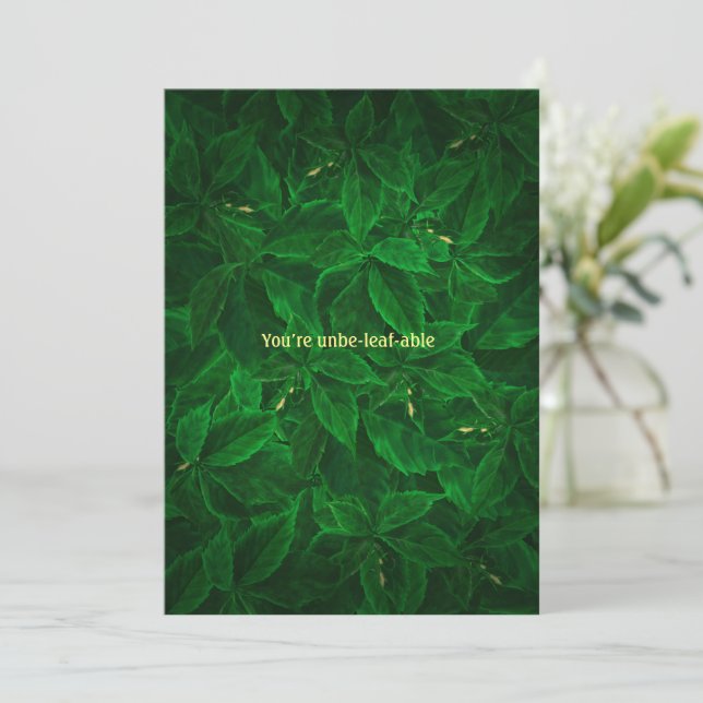 Funny Greenery Unbe-Leaf-able Thank You Card (Standing Front)