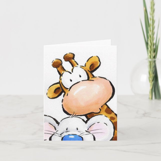 Funny greeting card, giraffe and mouse saying Hi Card (Front)