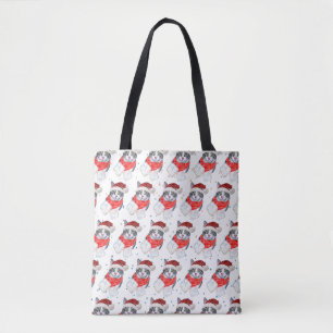 Funny Grey and White Tabby Cat Christmas Tote Bag