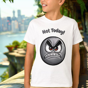 Funny Grey Angry Emoji Kids T-Shirt