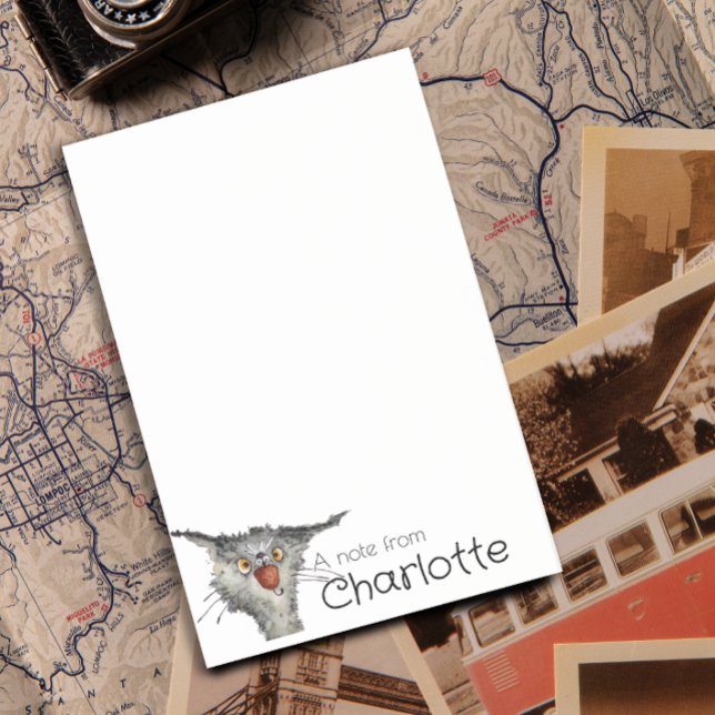 Funny grey  cartoon cat  and bee name post-it notes (Creator Uploaded)