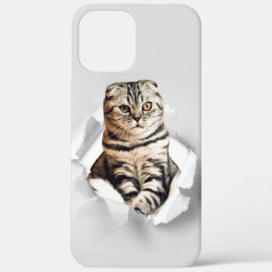 Funny Grey Cat Popping thru Torn Paper Illusion  iPhone 12 Pro Max Case