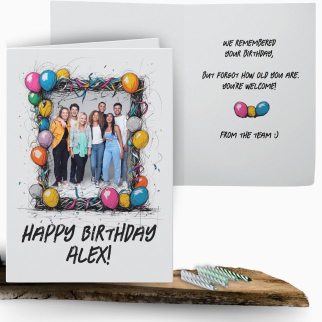 Funny Grey Custom Photo Birthday Card Group Team  (Creator Uploaded)