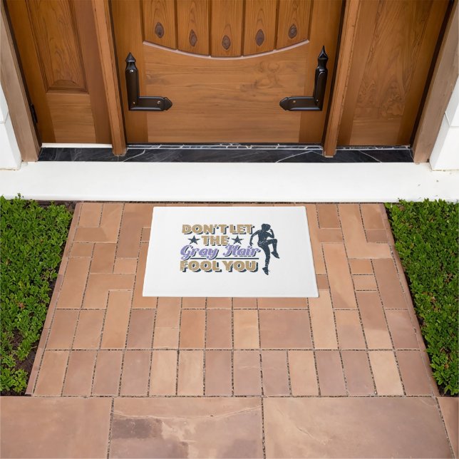 Funny Grey Hair Running Quote - Older Runner Doormat (Outdoor)