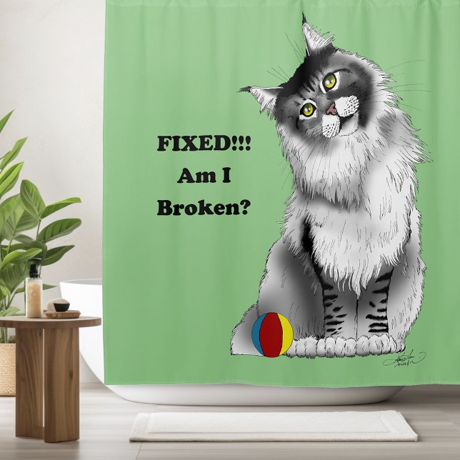 Funny Grey Maine Coon Cat Fixed Shower Curtain (Creator Uploaded)