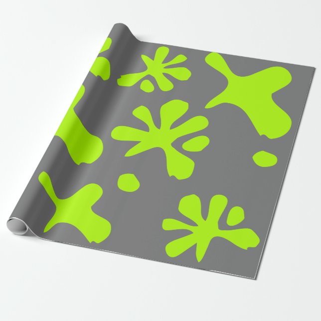 Funny grey & neon green slime pattern playful fun wrapping paper (Unrolled)