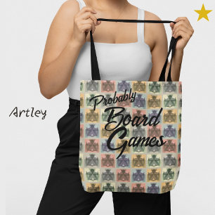 Funny Grey Pastel Meeple Chequered Board Game Tote Bag
