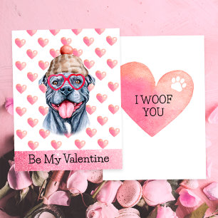 Funny Grey Pitbull I Woof You Dog Valentine's Day Holiday Card
