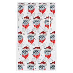 Funny Grey Tabby Cat With Santa Hat Christmas Small Gift Bag