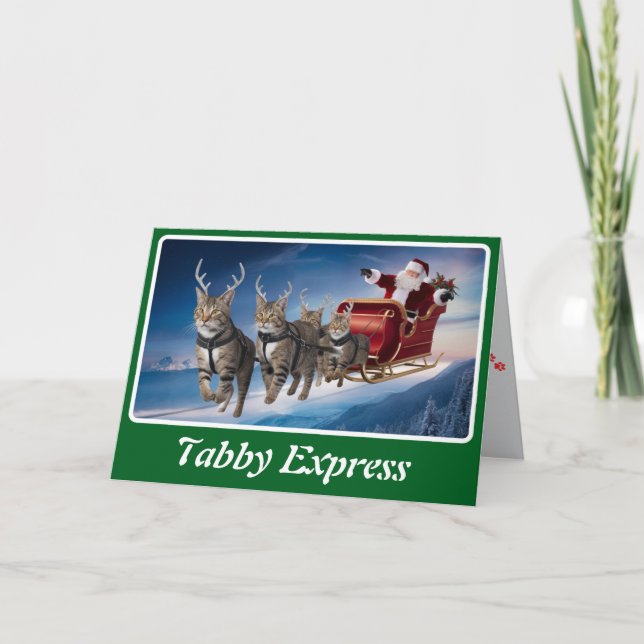 Funny Grey Tabby Christmas Card (Front)