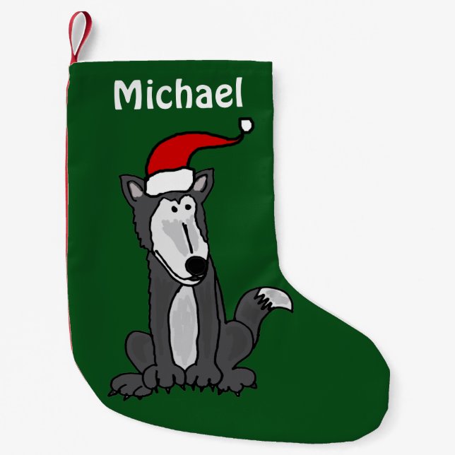 Funny Grey Wolf Christmas Stocking (Front)