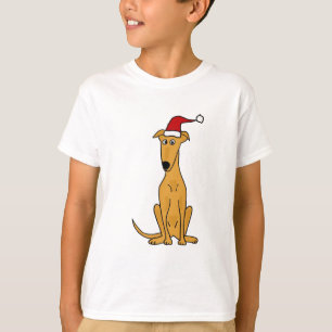 Funny Greyhound Dog in Santa Hat Christmas Art T-Shirt