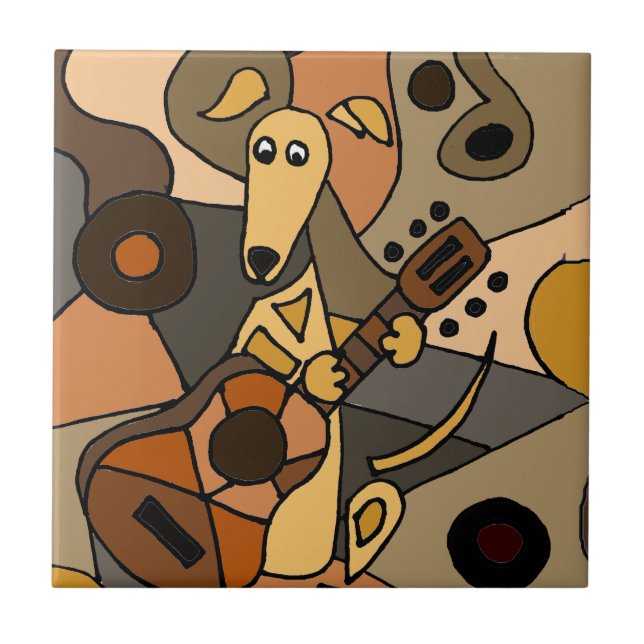 Funny Greyhound Dog Playing Guitar Abstract Tile (Front)