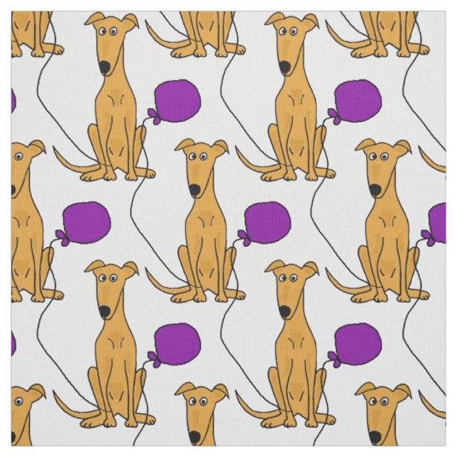 Funny Greyhound Dog with Purple Balloon Fabric (Swatch)