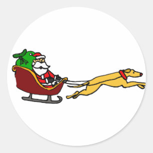 Funny Greyhound Pulling Christmas Sleigh Classic Round Sticker
