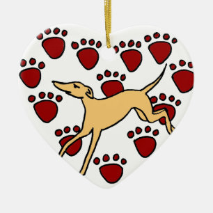 Funny Greyhound Puppy Love Ceramic Tree Decoration
