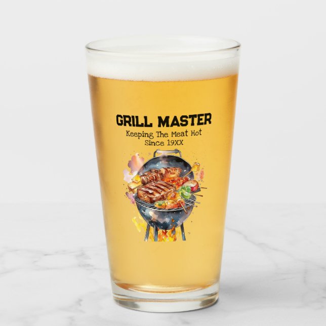 Funny Grillmaster Pun Dad Joke Keeping Meat Hot  Glass (Front Filled)